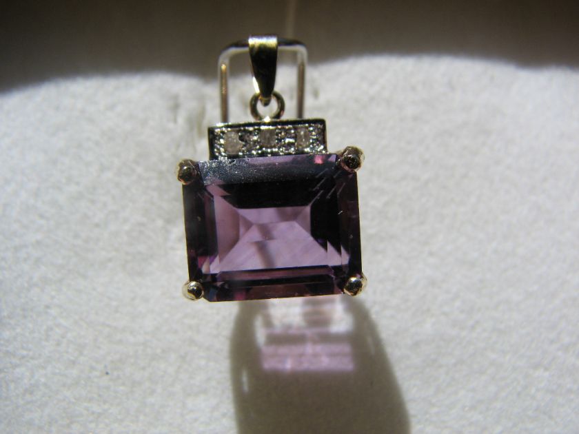 Amethyst Emerald Cut & Diam Pendant 10KT SOLID YG  