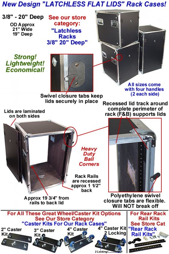 20 Space 20 Deep ~LATCHLESS FLAT LIDS~ 3/8 Rack Case  