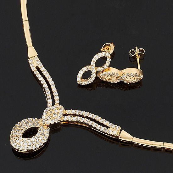Valentine Gift Jewelry 18k yellow gold gp set white topaz necklace 