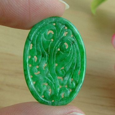 Apple Green Natural Grade A Jade Floral Oval Plaque Pendant  