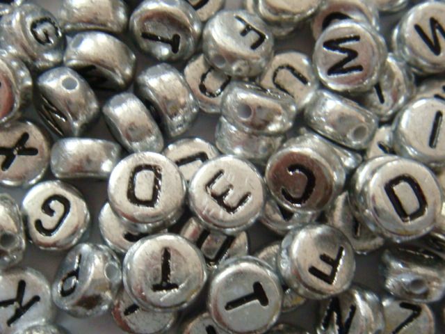 Silver coin initial Acrylic Alphabet letters charm beads bsbr3  