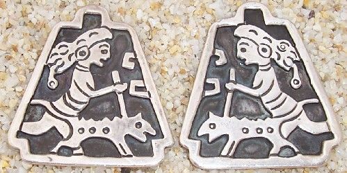 Big Vintage Mexico Far Fan Figural Sterling Earrings  