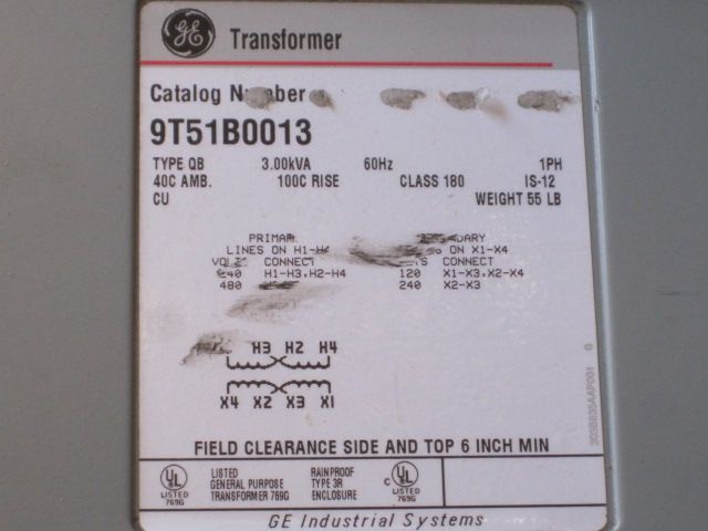 GE 9T51B0013 480V 1 PHASE CASED ISOLATED TRANSFORMER  