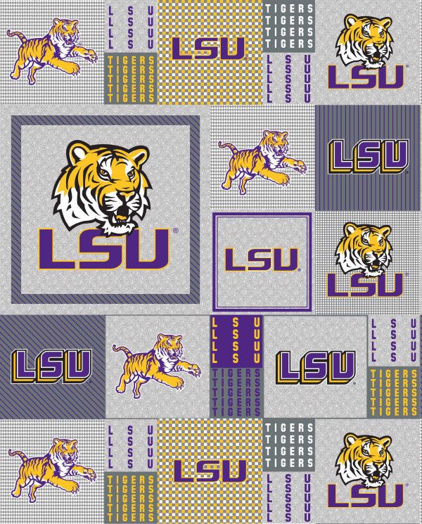 College LSU Louisiana State University Tigers Print Fleece Fabric 