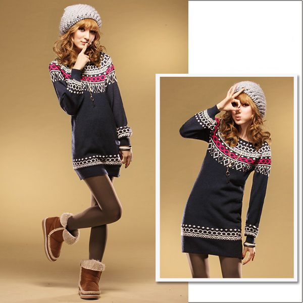 CREW NECK PATTERN LONG SLEEVE SWEATER RY3111  