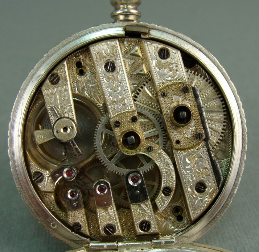 19c. ANTIQUE OTTOMAN ANCRE LIGNE DROITE 23 JEWELS SILVER POCKET WATCH 