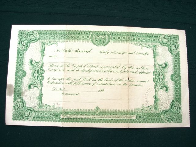   Mining Co 1907 Washington State Stock Cert orig 2000 shares  