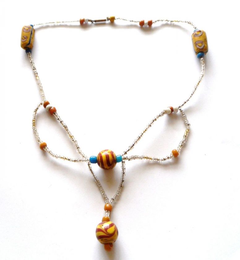 VINTAGE EDWARDIAN GLASS BEADED HANDMADE BEADS NECKLACE  