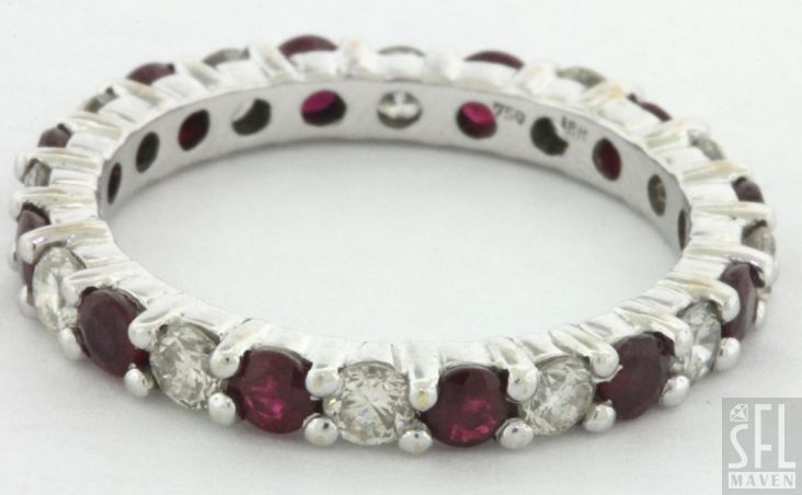 18K WHITE GOLD 1.92CT DIAMOND AND RUBY ETERNITY BAND RING  