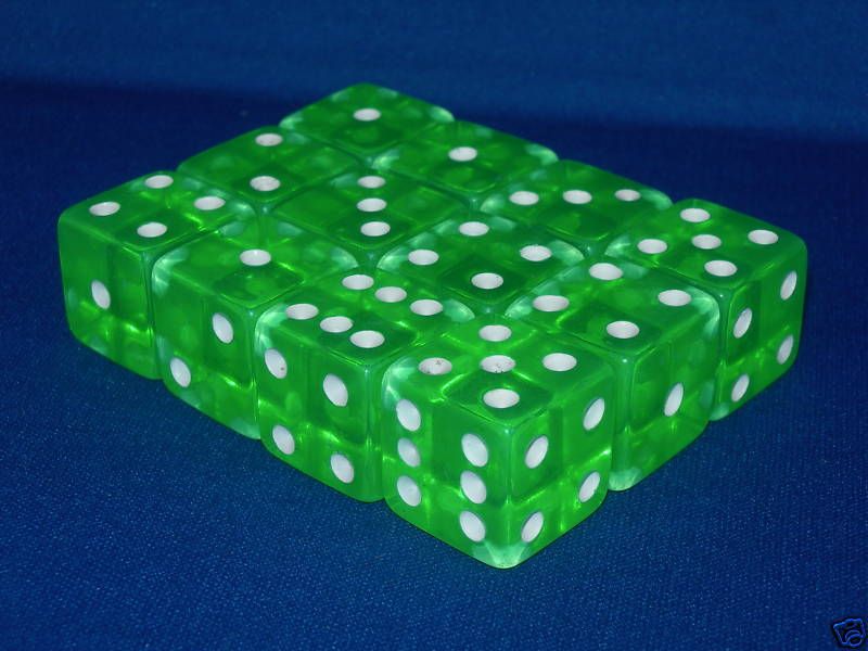 LIME GREEN ACRYLIC DICE 19mm (12) Total BUNCO PARTY   