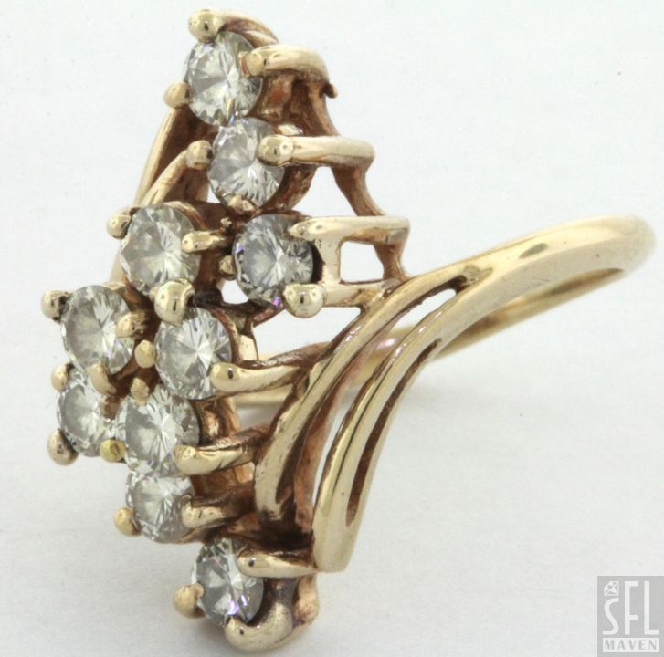 14K GOLD 1.50CT DIAMOND VS1 CLARITY CLUSTER COCKTAIL RING  