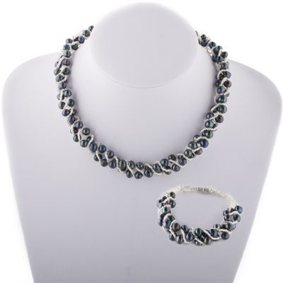 Twisted Freshwater Cultured Pearls Necklace & Bracelet  