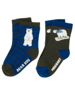 GYMBOREE SNOWBOARD LEGEND BEAR 2pr OF BOYS SOCKS 6 12 24 2T 3T 4T 5T 