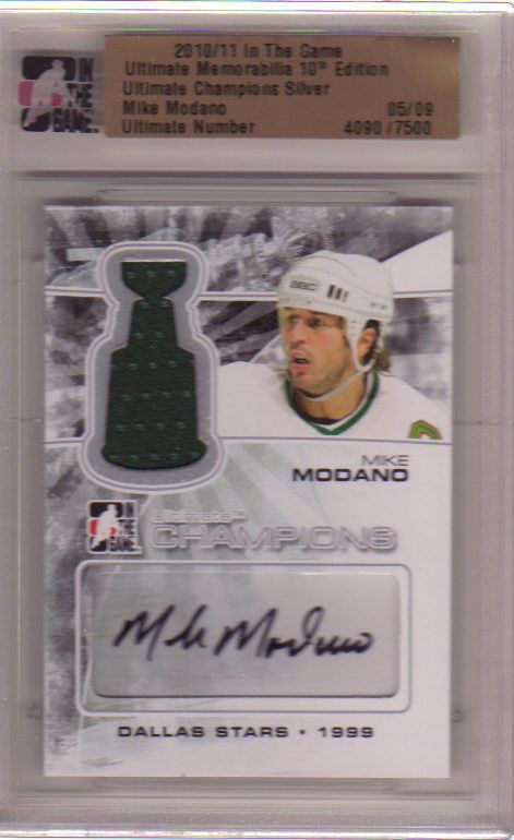 10/11 ITG ULTIMATE CHAMPIONS JSY AUTO   MIKE MODANO 5/9  