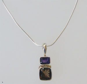 ACLEONI NECKLACE   STERLING SILVER, SMOKEY QUARTZ, AMETHYST, (454SQ 