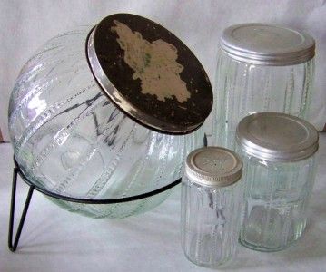 SELLERS HOOSIER ZIPPER ROUND JAR SET WITH STAND   COFFEE , TEA 