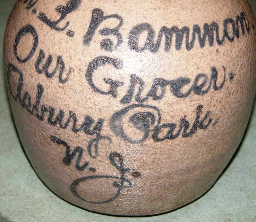 ASBURY PARK NJ STONEWARE SCRIPT JUG ML BAMMAN GROCER  