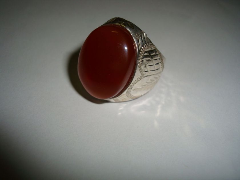   Yemeni natural authentic Kabdi agate aqeeq aqiq stone silver ring men