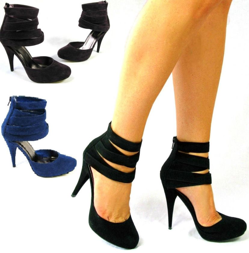 HIGH HEEL PURPLE BLACK BLUE ANKLE CUFF SANDAL SHOES 3 8  