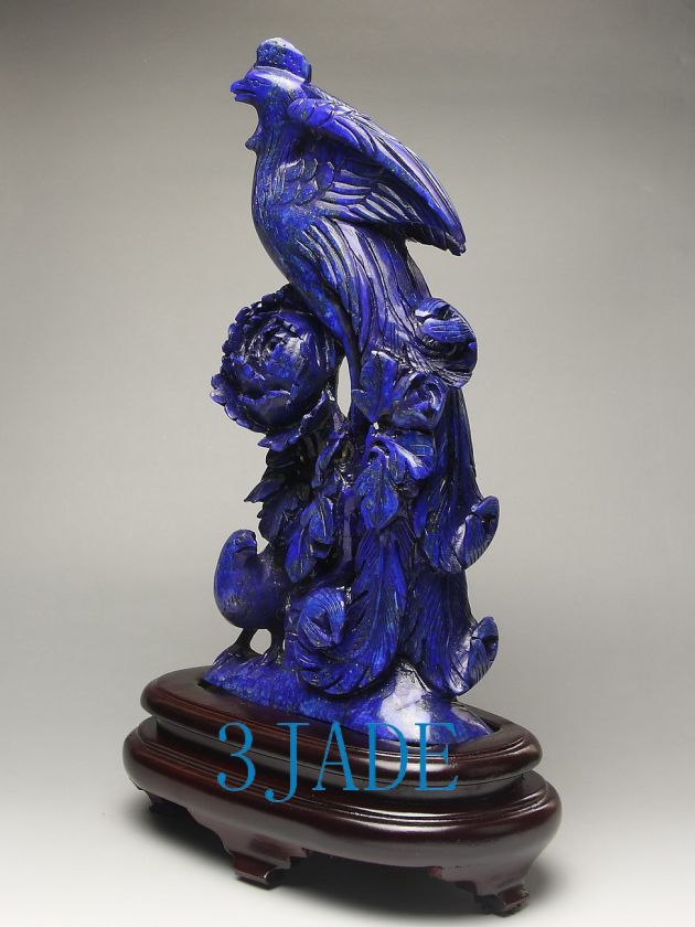 Genuine Lapis Lazuli Phoenix Flower Statues Gemstone Carvings 