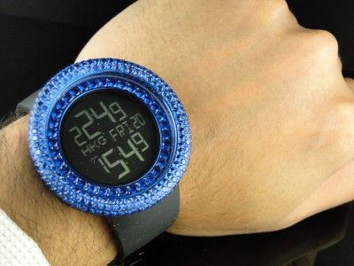   52MM TECHNO COM KC JOE RODEO SIMULATED BLUE DIAMOND WATCH 15 CT  