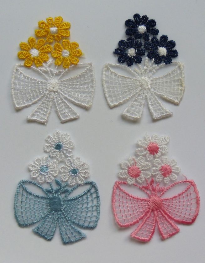 Pcs Flowers / Bows Embroidered Lace  1 (W) E012  