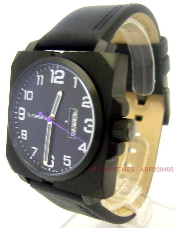 PETER WERTH MENS BLACK DIAL & DATE COUNTER WITH BLACK LEATHER STRAP 