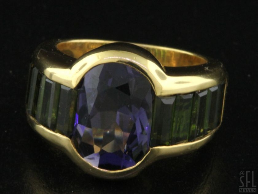 BUCCIARI HEAVY 18K YELLOW GOLD 9.0CT TOURMALINE IOLITE COCKTAIL RING 