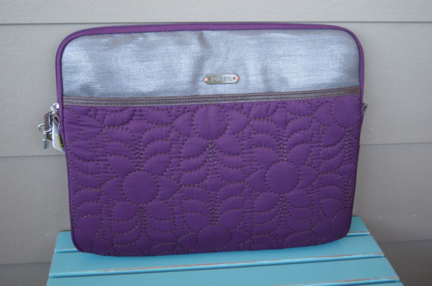   NWT FOSSIL BRAND KEY PER PURPLE QUILTED LAPTOP NETBOOK COVER CASE BAG