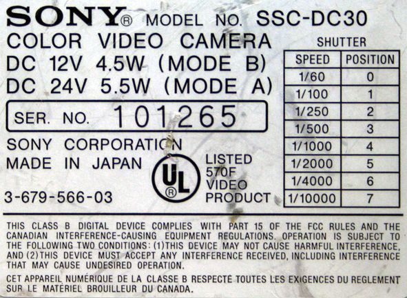 Sony SSC DC30 Color CCTV Hyper HAD Video Camera  