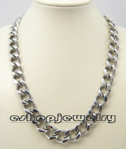316L Stainless Steel 16mm Width Curb Chain Necklace 24  