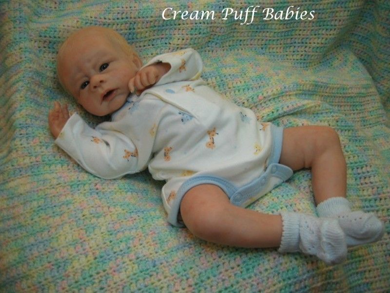 REBORN NEWBORN BABY BOY DOLL BY JACQUELINE GWIN & CREAM PUFF BABIES 