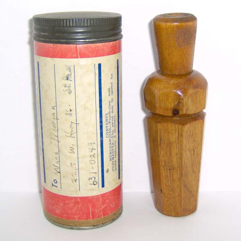 NEW  RARE 1940s OSCAR QUAM MINNESOTA DUCK CALL, MAILING TUBE 