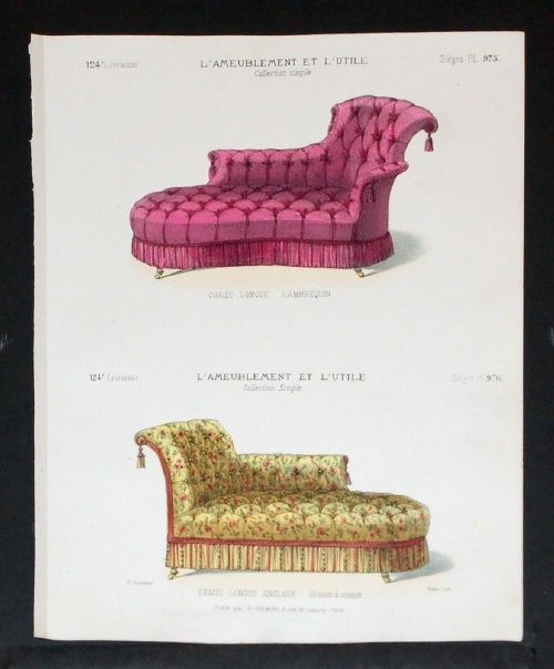 1880 Guilmard H/C Litho~ FURNITURE ~ 975. CHAISE LOUNGE  