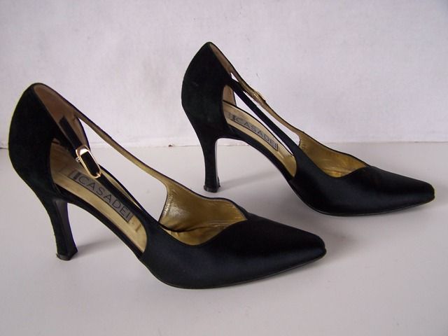 CASADEI BLACK SATIN SUEDE SLING BACK HEEL 8 B ITALY  