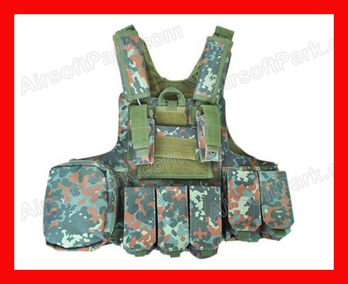 Molle Airsoft Tactical Strike Plate Carrier Vest Flecktarn  