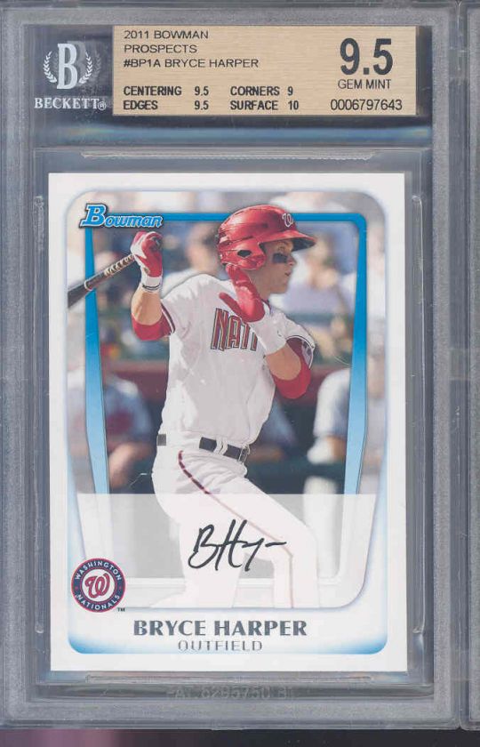 2011 bowman prospects #bp1a BRYCE HARPER rc BGS 9.5 10  