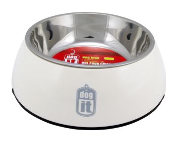 in 1 DOG DISH WATER FOOD STAINLESS STEEL BOWL WHITE  