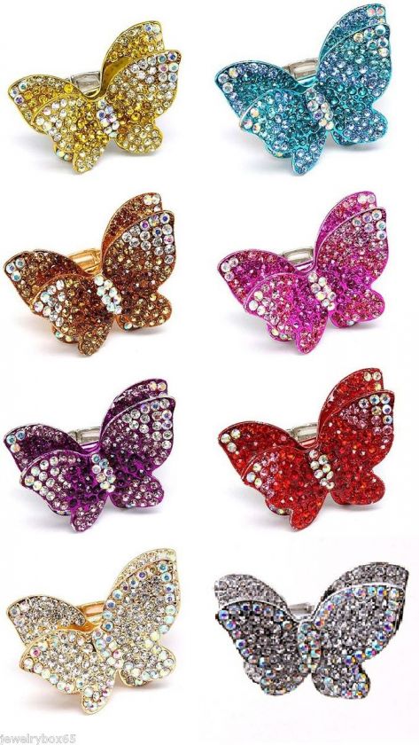 Beautiful Butterfly Crystal Pave Stretch Ring  