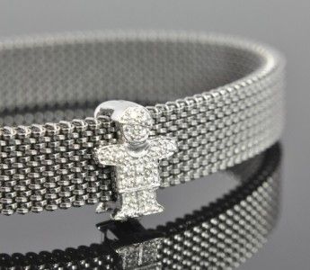   White Gold Vertu Pave Diamond Boy Charm Mesh Bangle Bracelet  