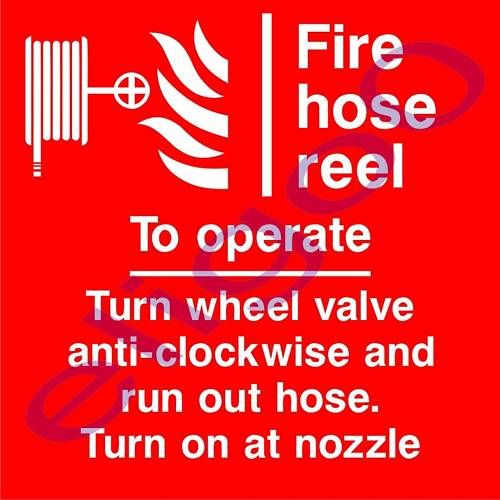 FIRE HOSE REEL TO OPERATE warning sticker decal  