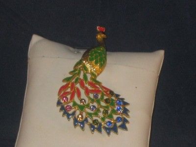 BEAUTIFUL PEACOCK PIN/BROOCH GOLDTONE CRYSTALS ENAMELS  