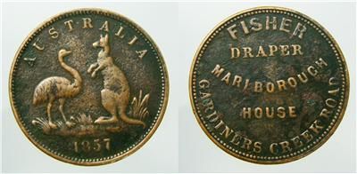 1857 Australia Halfpenny Token, Fisher, R3 Fine  