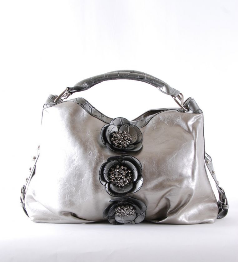 ELENA Oversized Flower Hobo Bag   PEWTER  