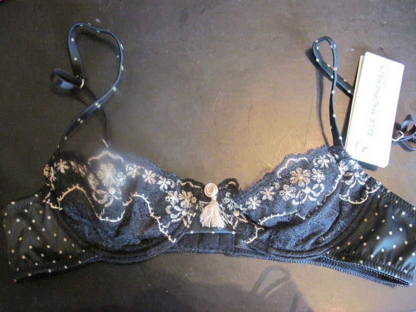 NEW TAGS Elle Macpherson Intimates~Black Fateful Tassel 34A Demi Cup 