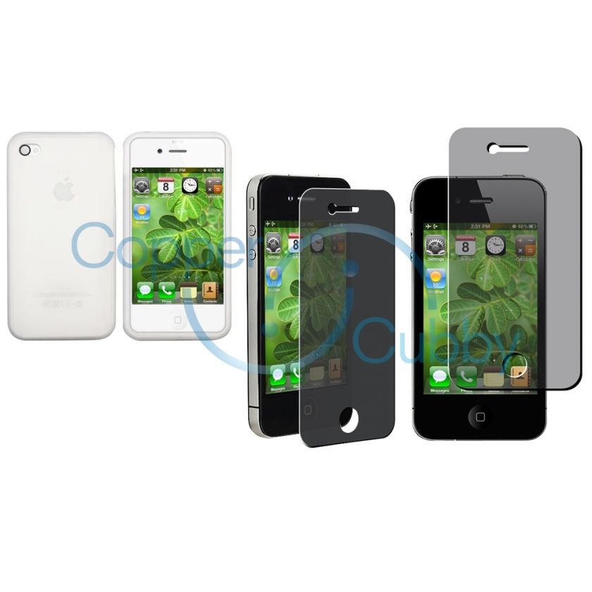 White Silicone Case Skin Cover+Privacy Guard Accessory For iPhone 4 4G 