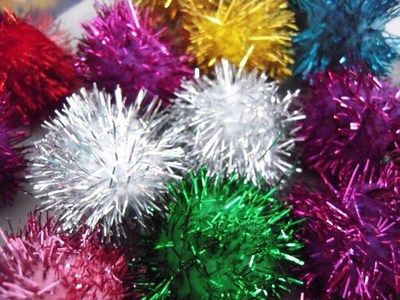 GLITTER POM POMS 40pc MIP CRAFTS CAT TOYS MULTICOLOR  