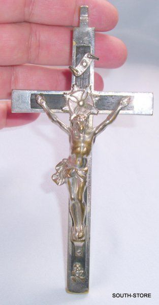 ANTIQUE PECTORAL SKULL & CROSS BONES CRUCIFIX 5. I HAVE MORE LISTED 