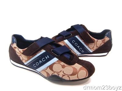   NIB Coach Jenney Khaki Navy & Light Blue Signature Velcro Sneakers 7