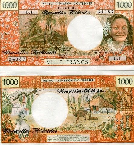 NEW HEBRIDES 1000 Francs 1975 P 20b UNC CV=$185  